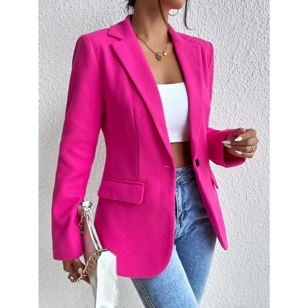 blush pink pastel Lapel Collar blazer jacket - Picture 3 of 12